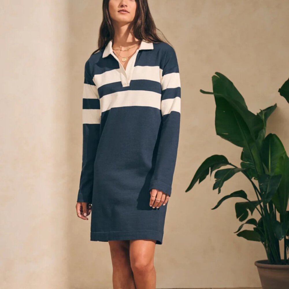Striped Polo Shirt Dress - Navy and White